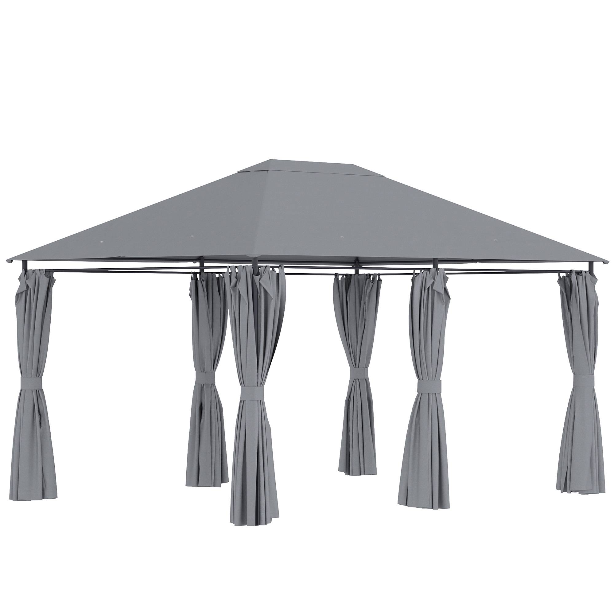 Tonnelle de jardin métal rideaux amovibles terrasse toit imperméable 3x4m gris - ComfortXL Outdoor Living - Image 1