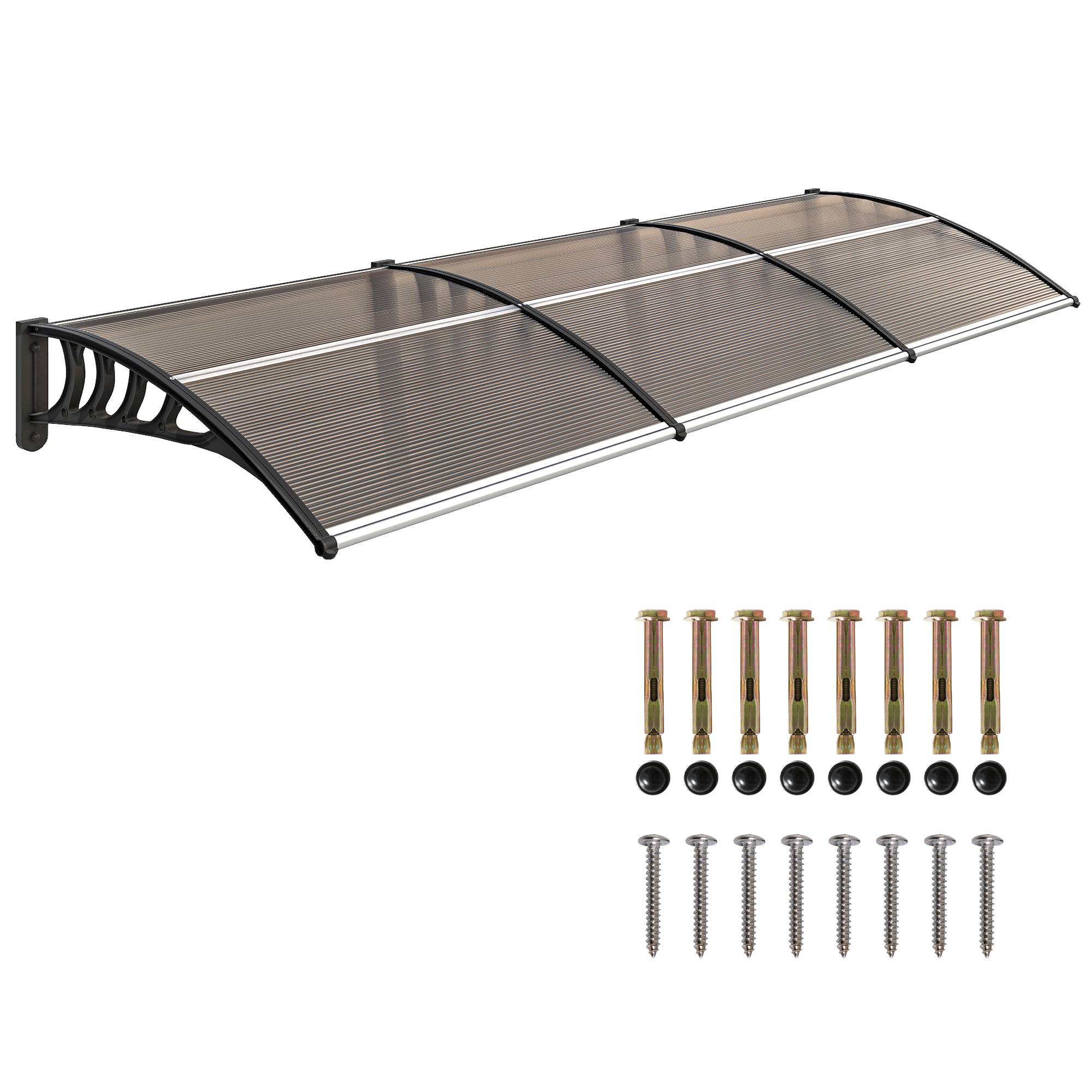 Auvent pour porte/fenêtre, résistant, brun, barres alu/polycarbonate, 303x96x27 cm, noir - Image 1