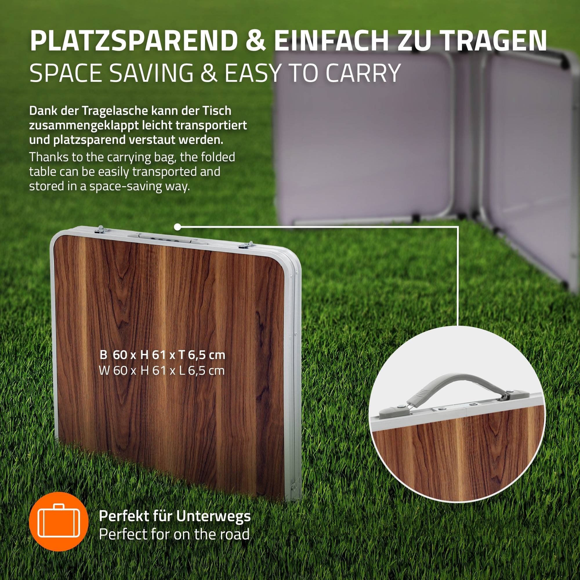 Ecd-Germany - Table Pliante Transportable de Camping - 120 x 60 x 55/63/70 cm - Hauteur Réglable - en Aluminium et MDF - Marron - Imagen 6