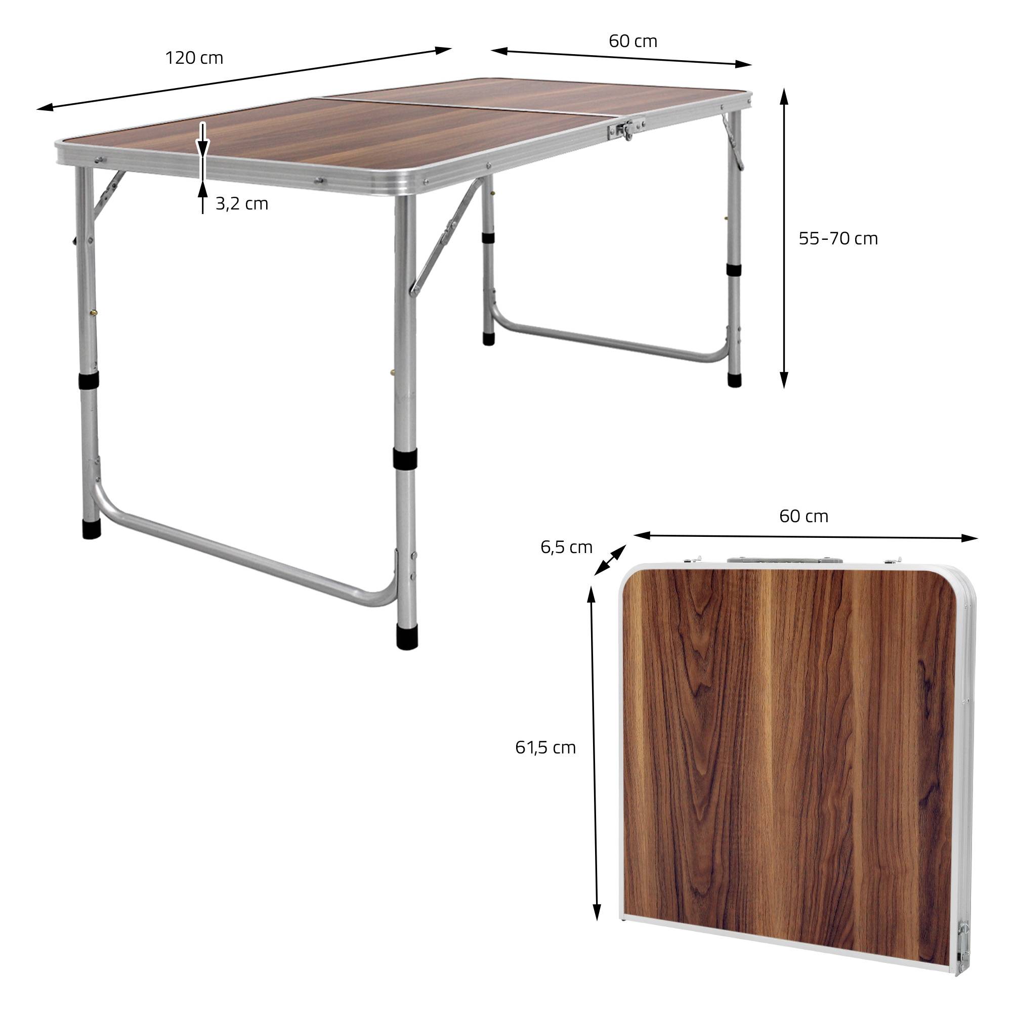 Ecd-Germany - Table Pliante Transportable de Camping - 120 x 60 x 55/63/70 cm - Hauteur Réglable - en Aluminium et MDF - Marron - Imagen 9