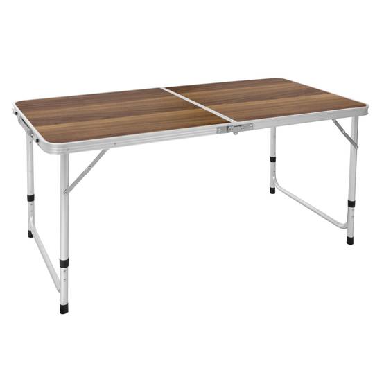 Ecd-Germany - Table Pliante Transportable de Camping - 120 x 60 x 55/63/70 cm - Hauteur Réglable - en Aluminium et MDF - Marron - Imagen 1