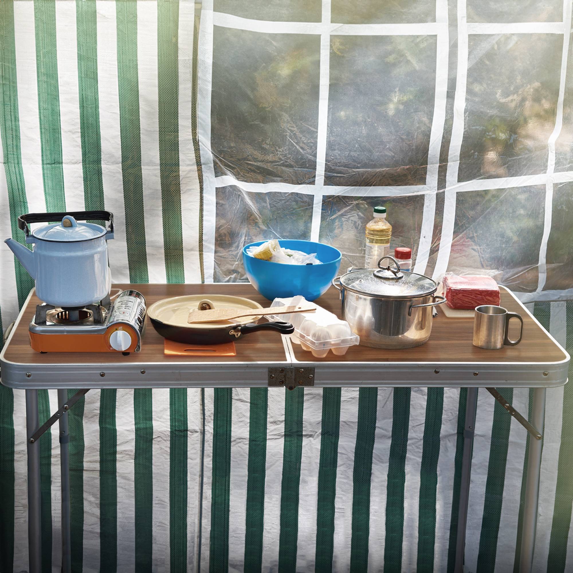 Ecd-Germany - Table Pliante Transportable de Camping - 120 x 60 x 55/63/70 cm - Hauteur Réglable - en Aluminium et MDF - Marron - Imagen 10