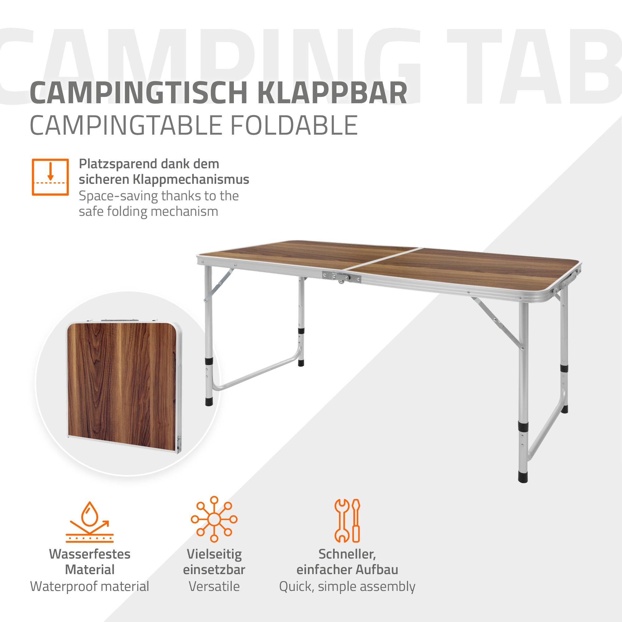 Ecd-Germany - Table Pliante Transportable de Camping - 120 x 60 x 55/63/70 cm - Hauteur Réglable - en Aluminium et MDF - Marron - Imagen 3