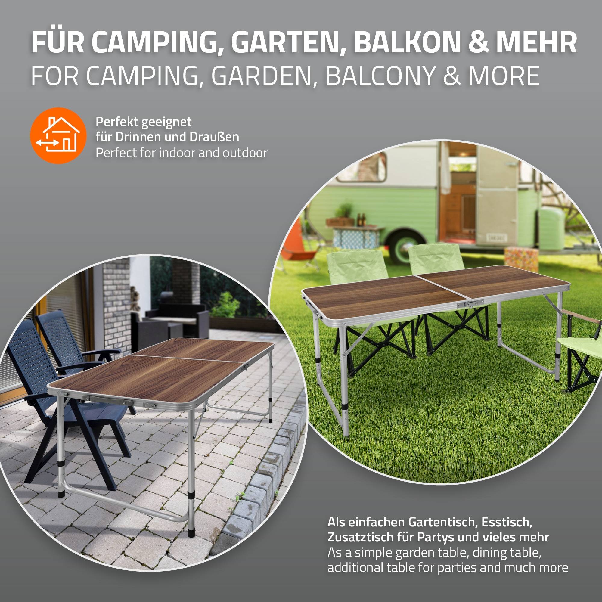 Ecd-Germany - Table Pliante Transportable de Camping - 120 x 60 x 55/63/70 cm - Hauteur Réglable - en Aluminium et MDF - Marron - Imagen 8