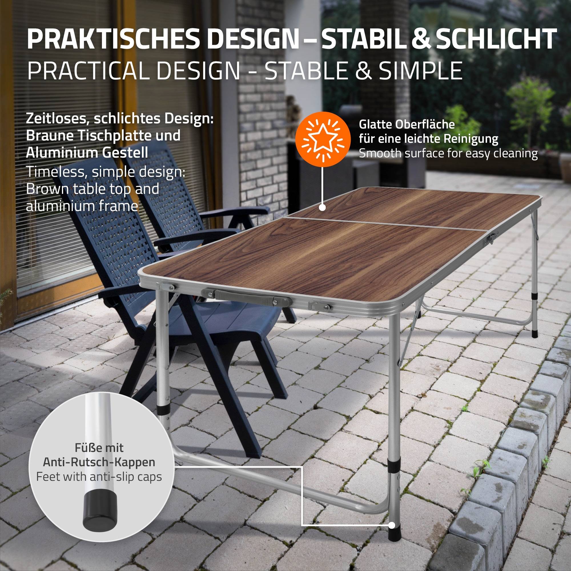 Ecd-Germany - Table Pliante Transportable de Camping - 120 x 60 x 55/63/70 cm - Hauteur Réglable - en Aluminium et MDF - Marron - Imagen 4