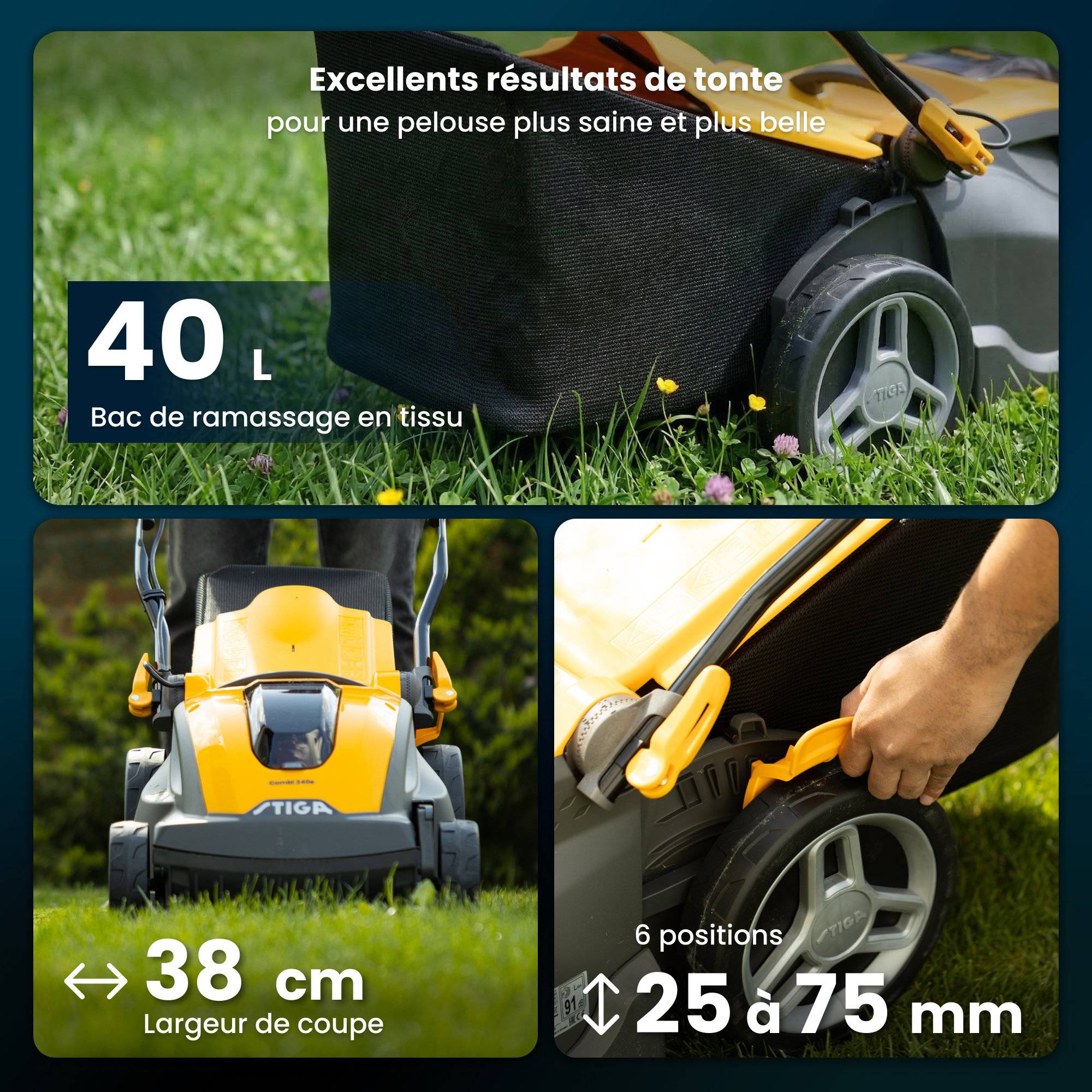 Stiga - Tondeuse Combi340e Kit, panier 40L, batterie 48V (4Ah), max. 350m² - STIGA - Imagen 2