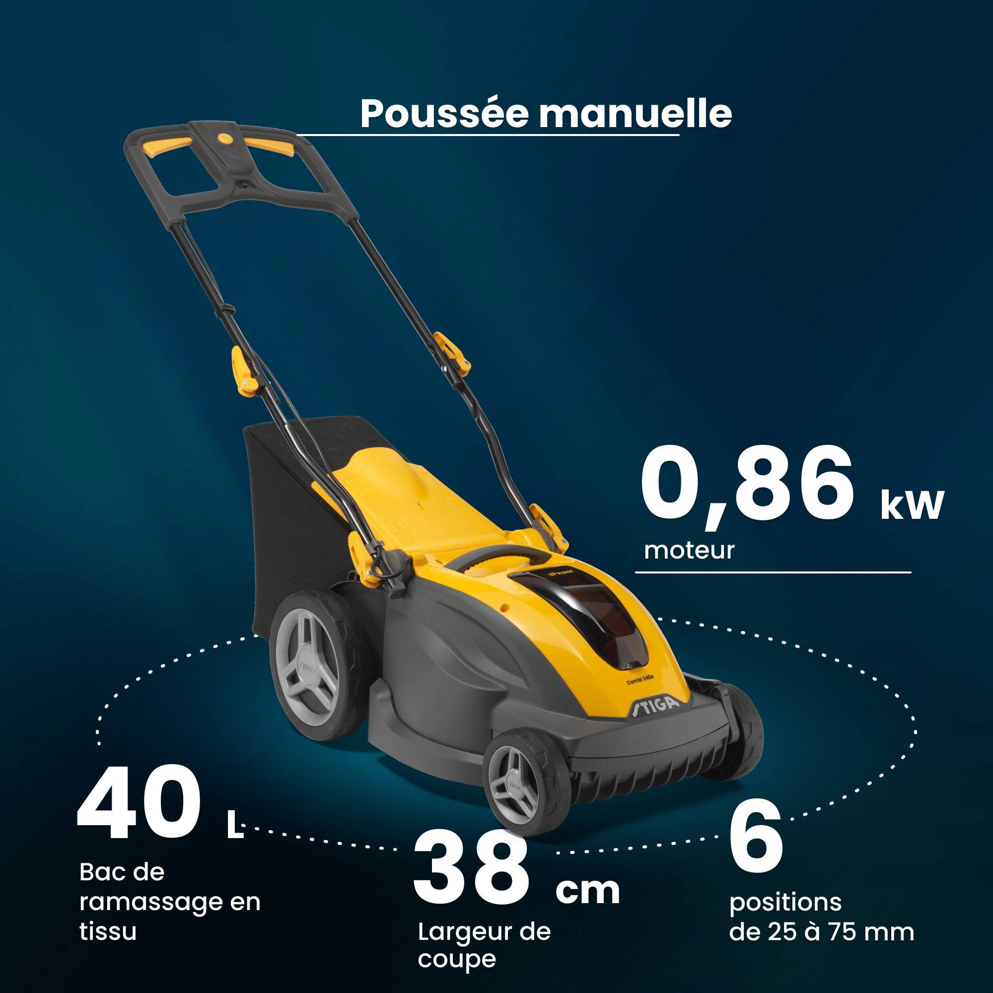 Stiga - Tondeuse Combi340e Kit, panier 40L, batterie 48V (4Ah), max. 350m² - STIGA - Imagen 7