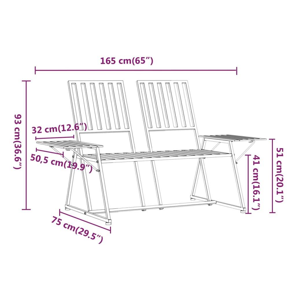 Helloshop26 - Banc de jardin meuble de patio d'extérieur terrasse 2 places 165 x 75 x 93 cm noir acier - Imagen 7