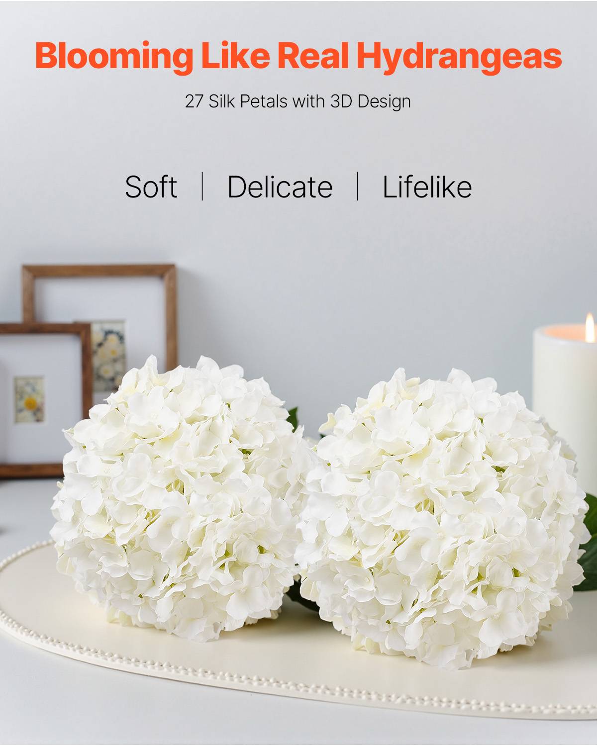 VEVOR Hortensia artificiel lot de 105, 250mm. Aspect réaliste, tête 152mm. Décoration intérieure, fêtes. Blanc. - Image 2