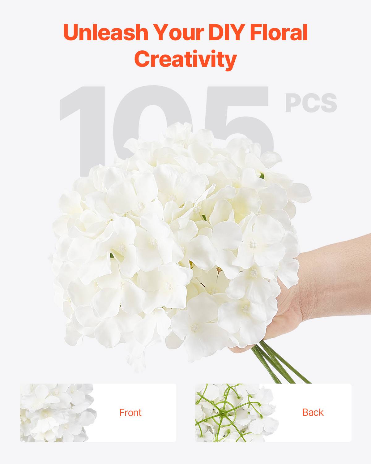 VEVOR Hortensia artificiel lot de 105, 250mm. Aspect réaliste, tête 152mm. Décoration intérieure, fêtes. Blanc. - Image 4
