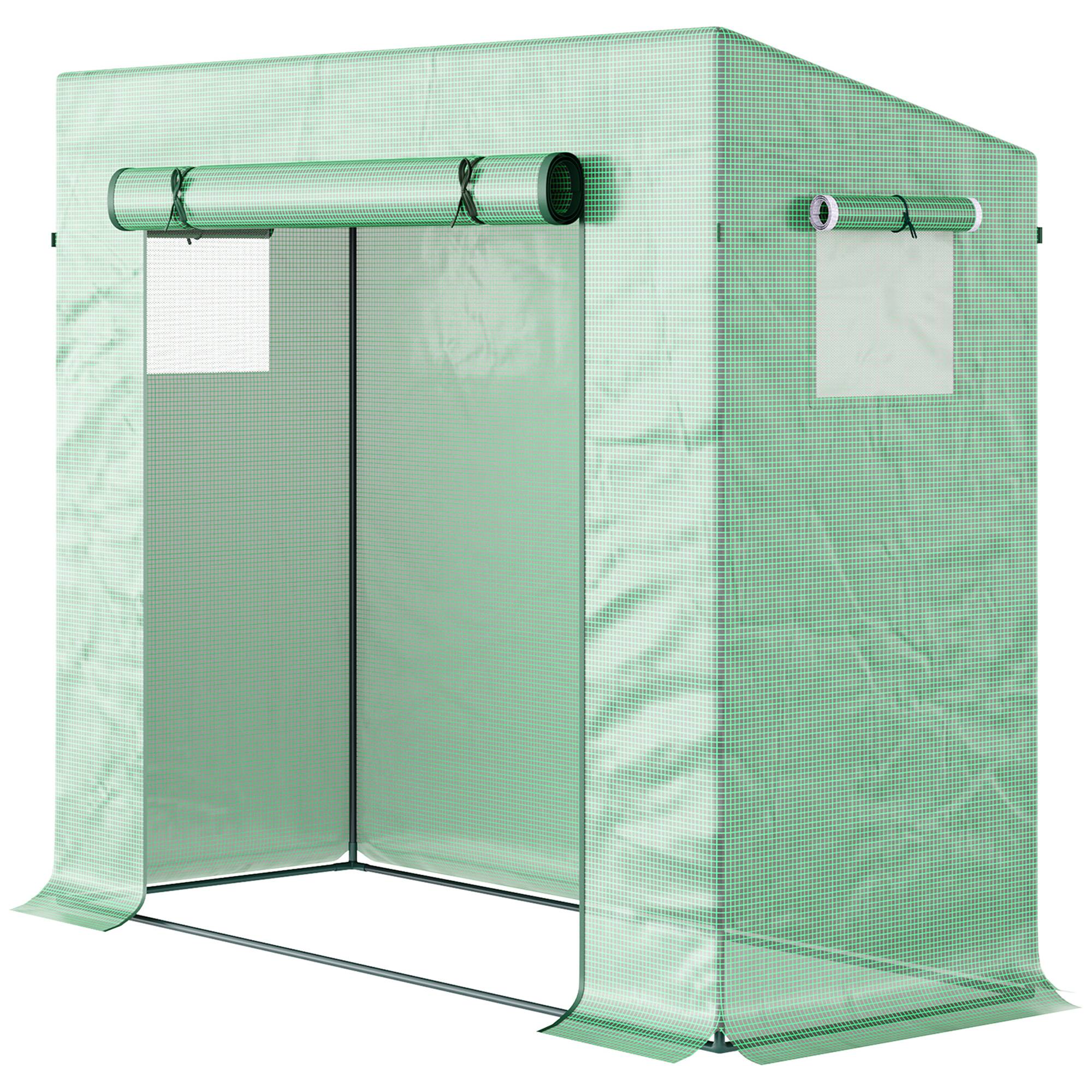 Sans Marque - Serre aluminium porte enroulable fenêtres latérales acier plastique 200x76x168 cm verte serre jardin balcon - Image 2