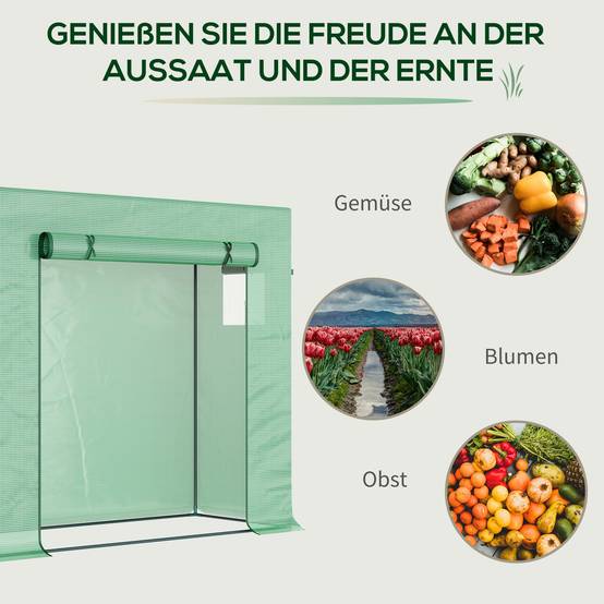 Sans Marque - Serre aluminium porte enroulable fenêtres latérales acier plastique 200x76x168 cm verte serre jardin balcon - Image 9
