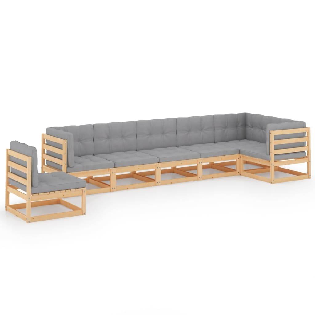 Helloshop26 - Salon de jardin meuble d'extérieur ensemble de mobilier 7 pièces avec coussins bois de pin massif - Imagen 1