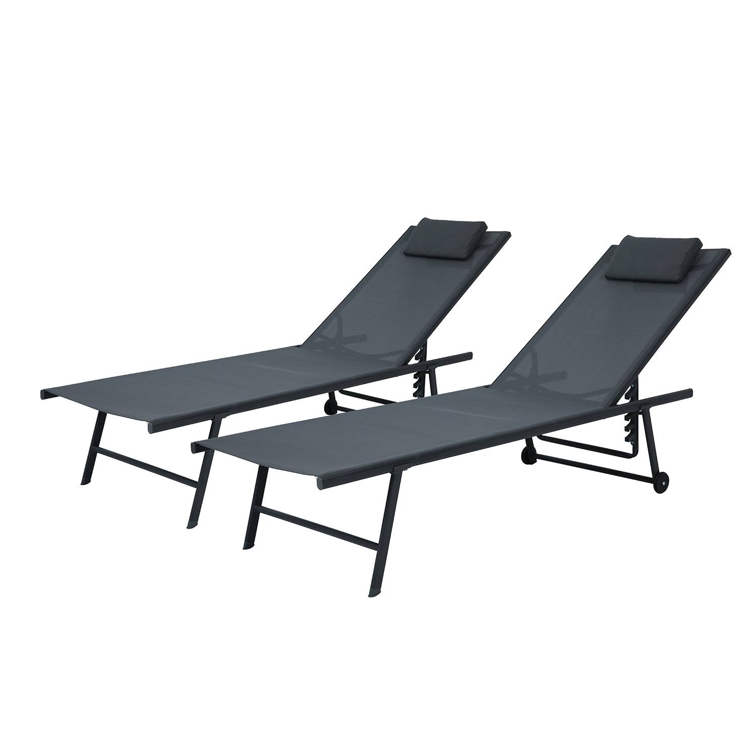 Autre - Lot de 2 transats inclinables et empilables - Anthracite - SUNNY - Imagen 1