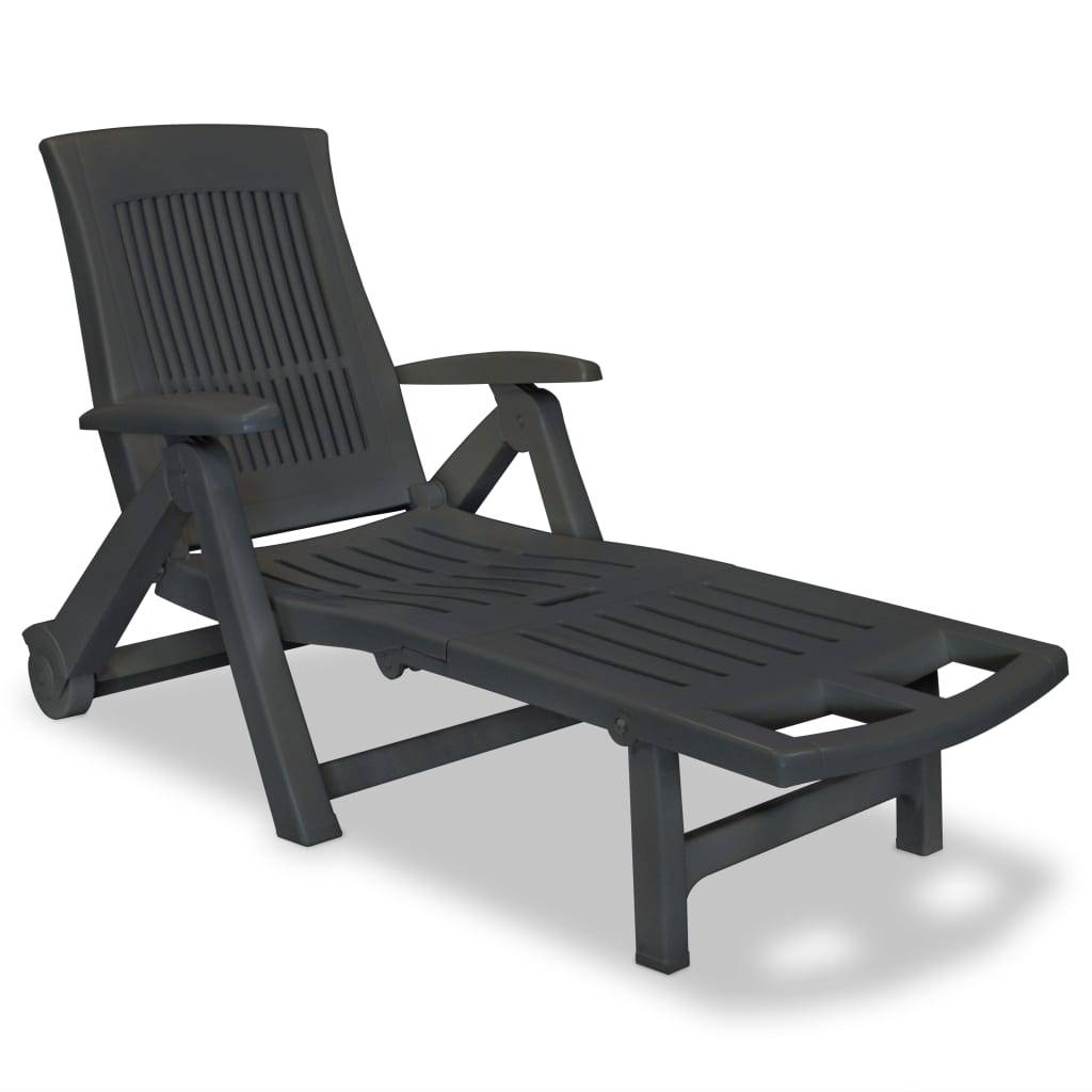 Helloshop26 - Transat chaise longue bain de soleil lit de jardin terrasse meuble d'extérieur avec repose-pied plastique anthracite - Imagen 1