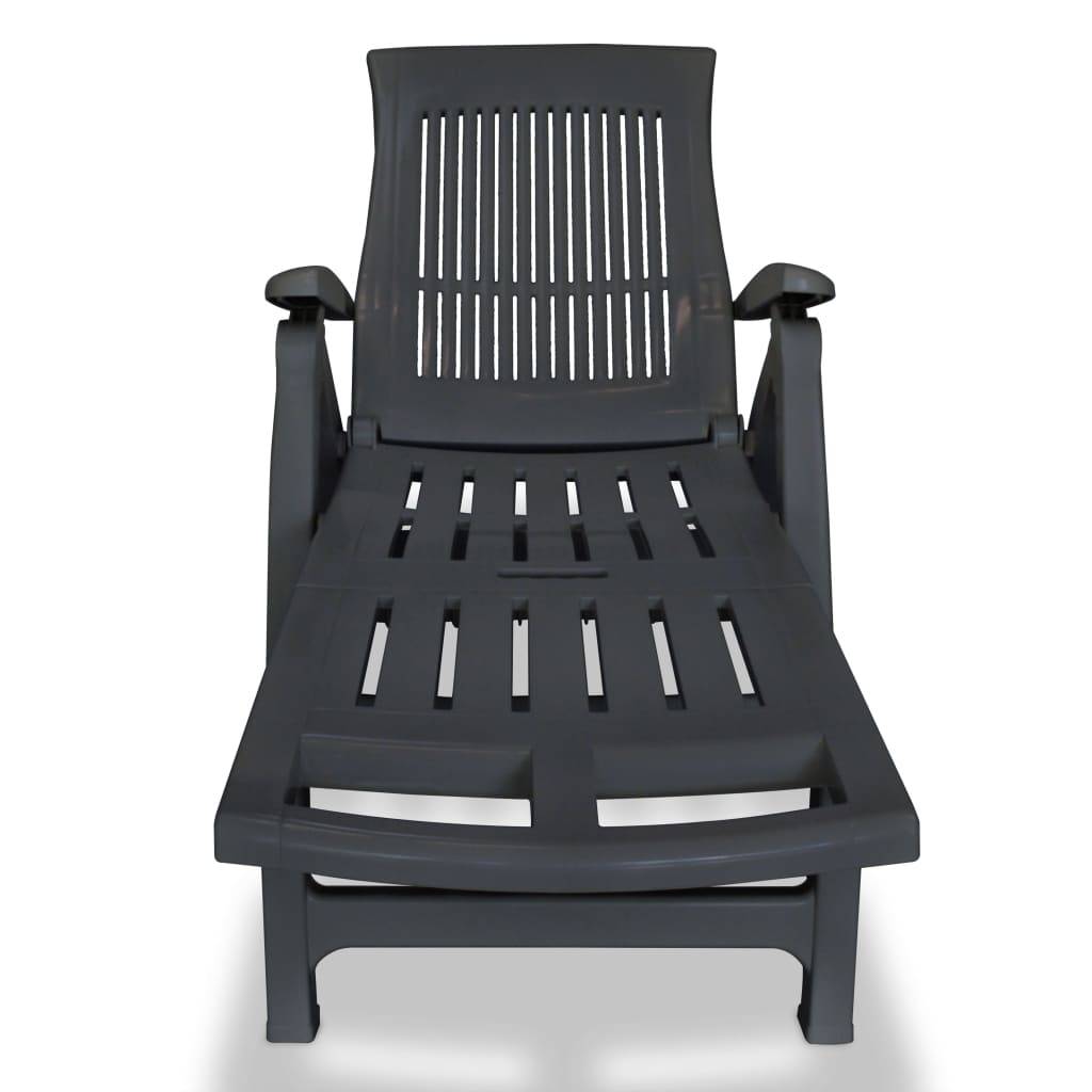 Helloshop26 - Transat chaise longue bain de soleil lit de jardin terrasse meuble d'extérieur avec repose-pied plastique anthracite - Imagen 2