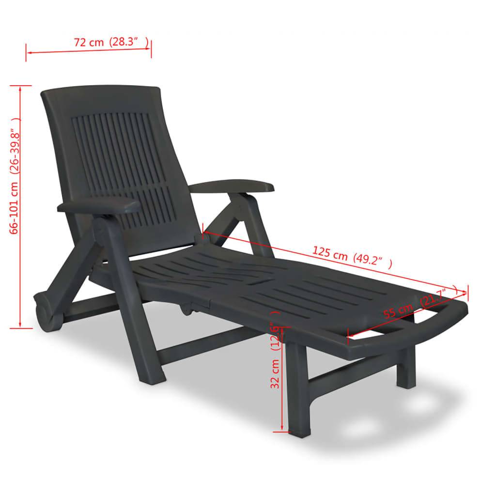 Helloshop26 - Transat chaise longue bain de soleil lit de jardin terrasse meuble d'extérieur avec repose-pied plastique anthracite - Imagen 7