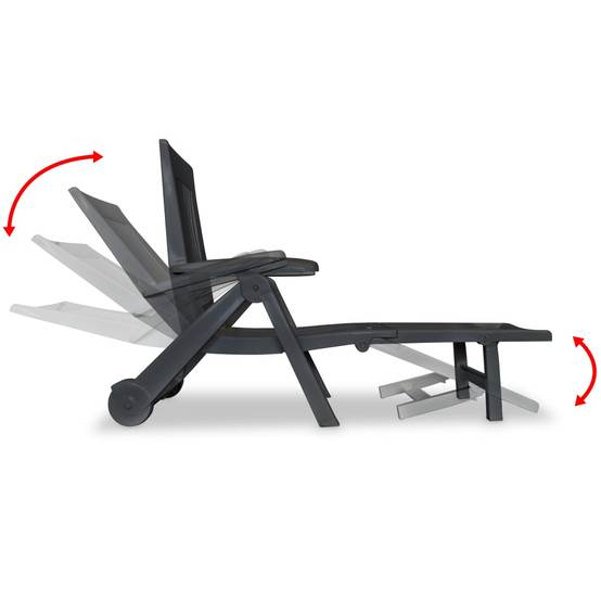 Helloshop26 - Transat chaise longue bain de soleil lit de jardin terrasse meuble d'extérieur avec repose-pied plastique anthracite - Imagen 6