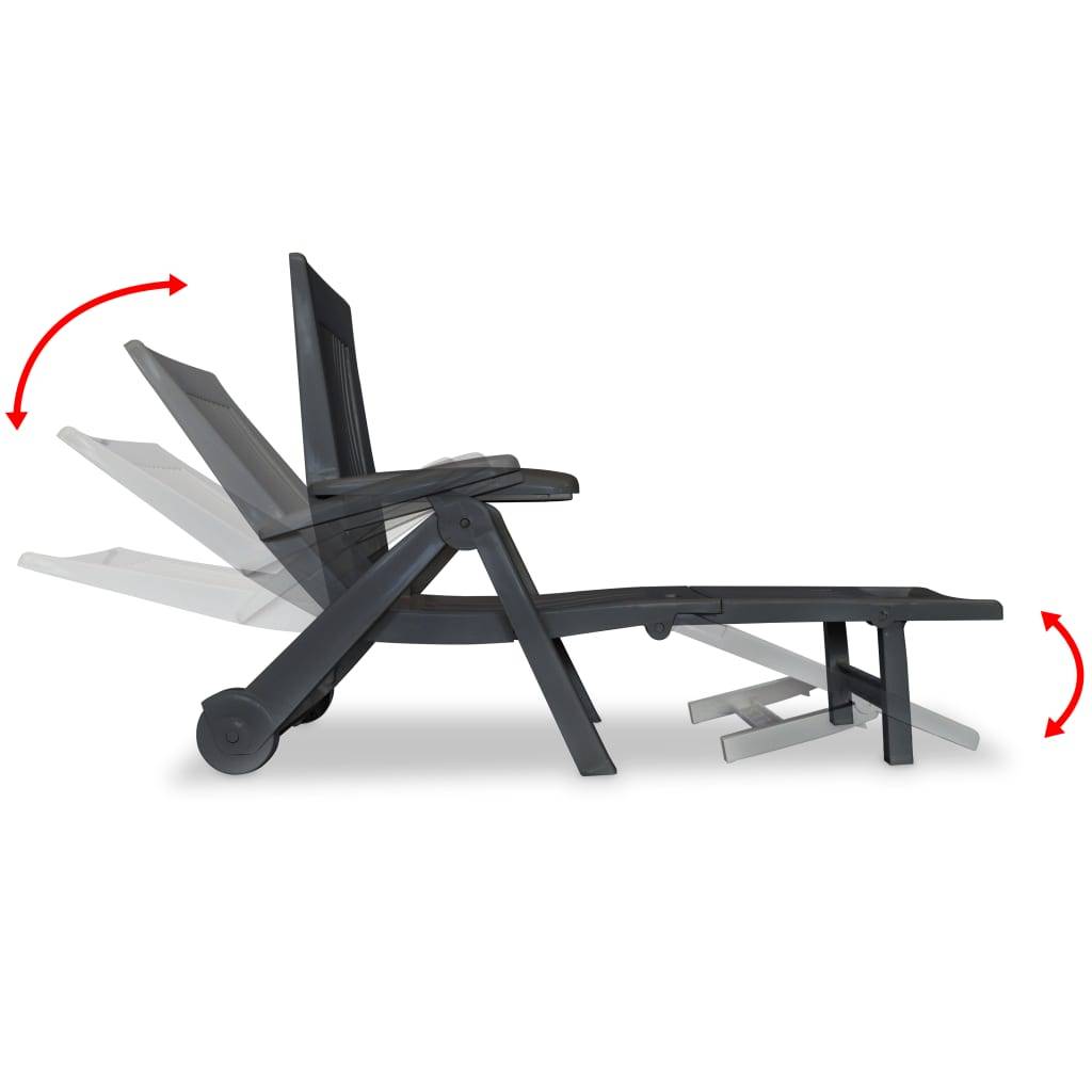 Helloshop26 - Transat chaise longue bain de soleil lit de jardin terrasse meuble d'extérieur avec repose-pied plastique anthracite - Imagen 6