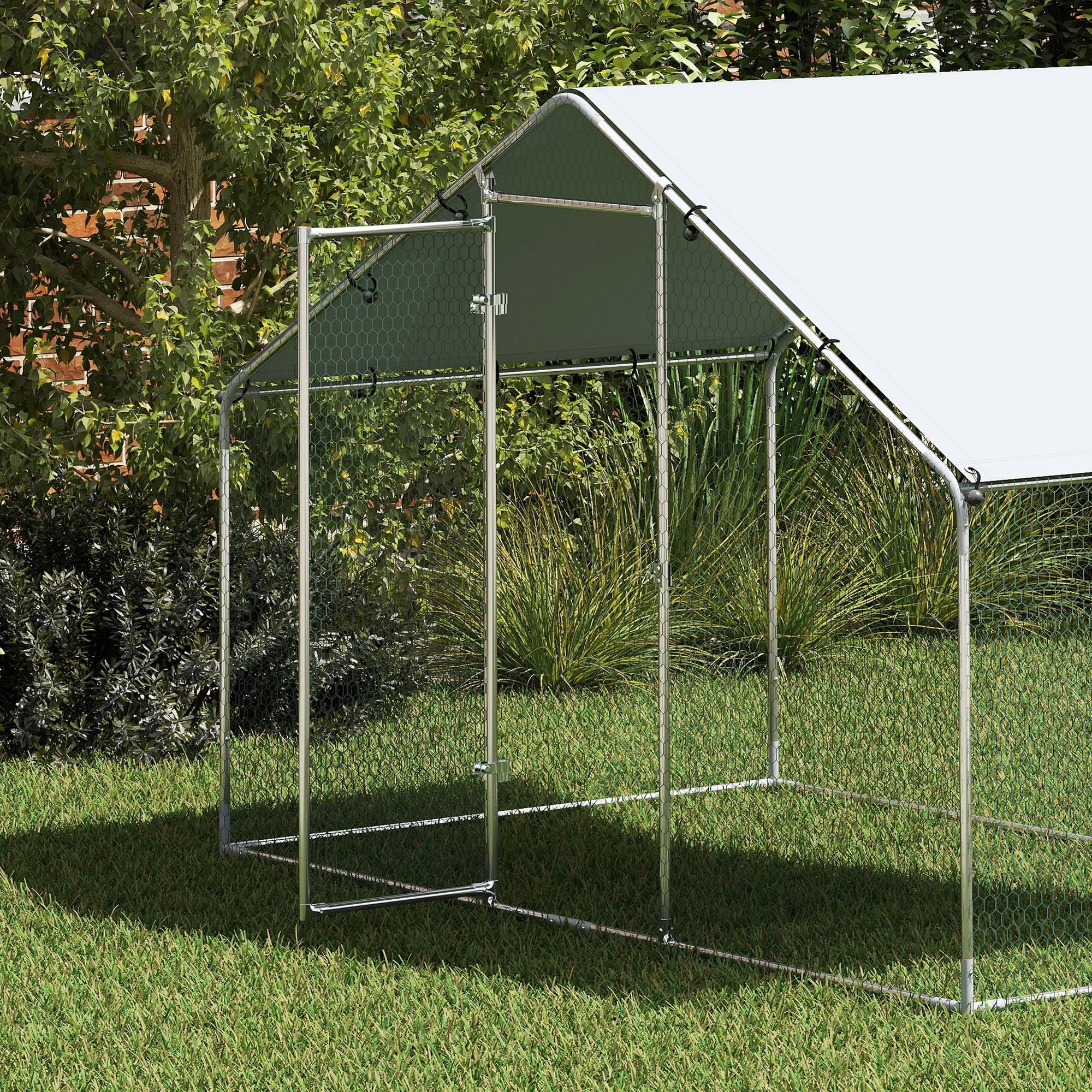 Grand poulailler en métal (3 x 1,7 x 1,9 m) avec housse imperméable et résistante aux UV, couleur argent. - Image 10