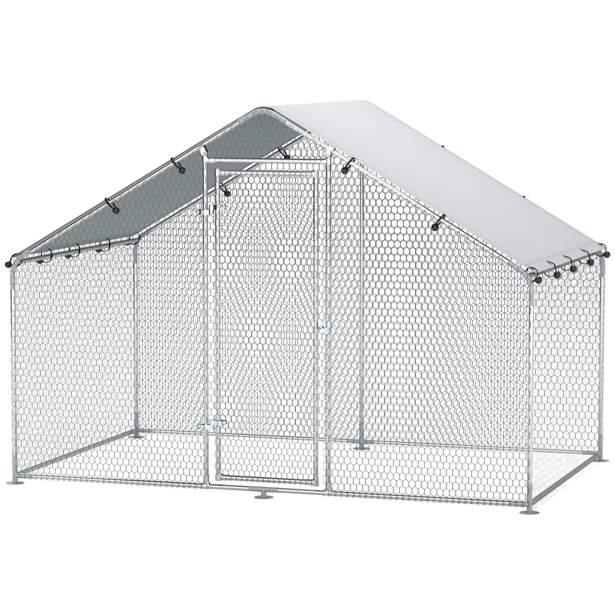 Grand poulailler en métal (3 x 1,7 x 1,9 m) avec housse imperméable et résistante aux UV, couleur argent. - Image 2
