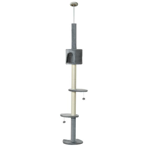 Arbre à chat sol-plafond hauteur réglable avec niche et griffoirs en sisal 255 cm Gris Clair - ComfortXL Outdoor Living - Image 2