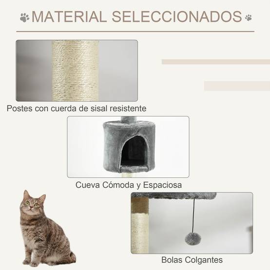 Arbre à chat sol-plafond hauteur réglable avec niche et griffoirs en sisal 255 cm Gris Clair - ComfortXL Outdoor Living - Image 8