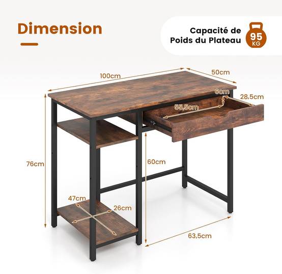HOMIDEC Bureau d'ordinateur,Table avec tiroirs 100*50*75 HOMIDEC Bureau d'ordinateur,Table avec tiroirs 100*50*75