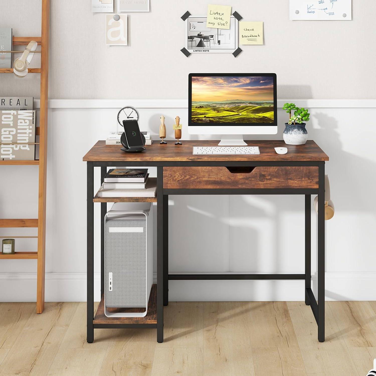 eSituro 100cm Bureau avec Tiroir, Bureau d'ordinateur, Table, Bureau à