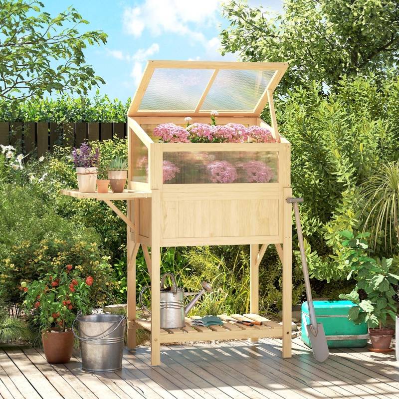 ComfortXL - Carré potager sur pied avec serre bois pour balcon culture ergonomique 104x50x120cm naturel - ComfortXL Outdoor Living - Image 1