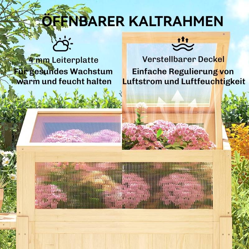ComfortXL - Carré potager sur pied avec serre bois pour balcon culture ergonomique 104x50x120cm naturel - ComfortXL Outdoor Living - Image 5