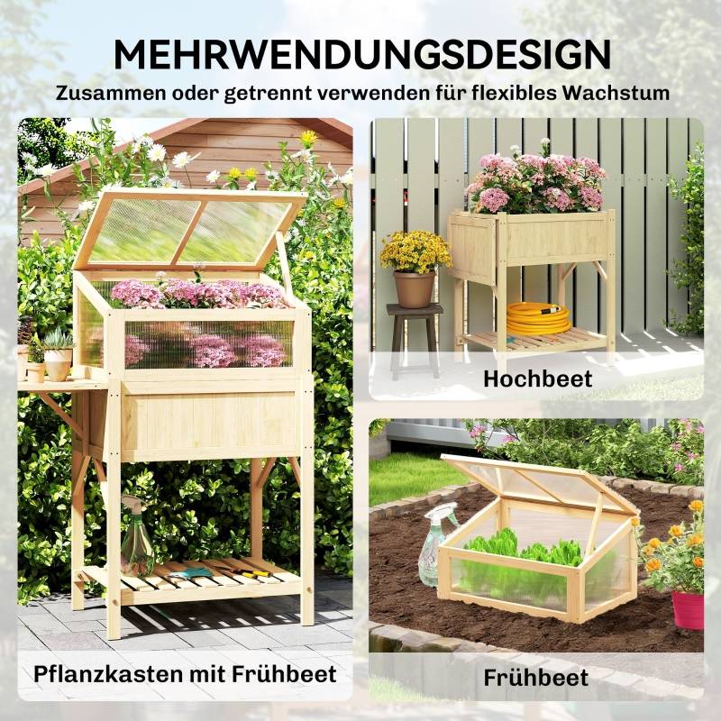 ComfortXL - Carré potager sur pied avec serre bois pour balcon culture ergonomique 104x50x120cm naturel - ComfortXL Outdoor Living - Image 4