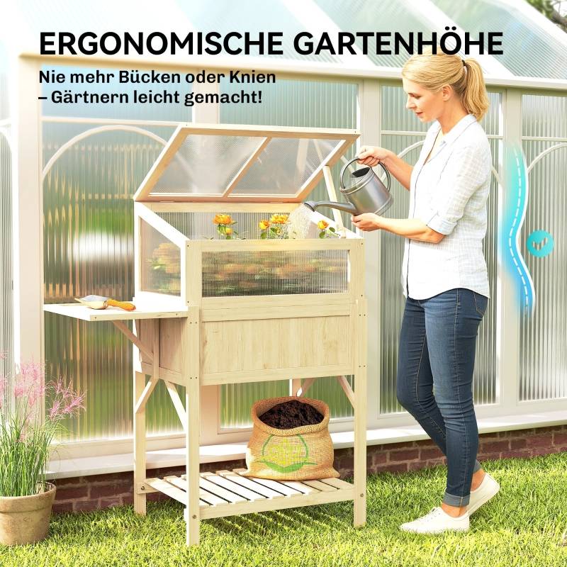 ComfortXL - Carré potager sur pied avec serre bois pour balcon culture ergonomique 104x50x120cm naturel - ComfortXL Outdoor Living - Image 7
