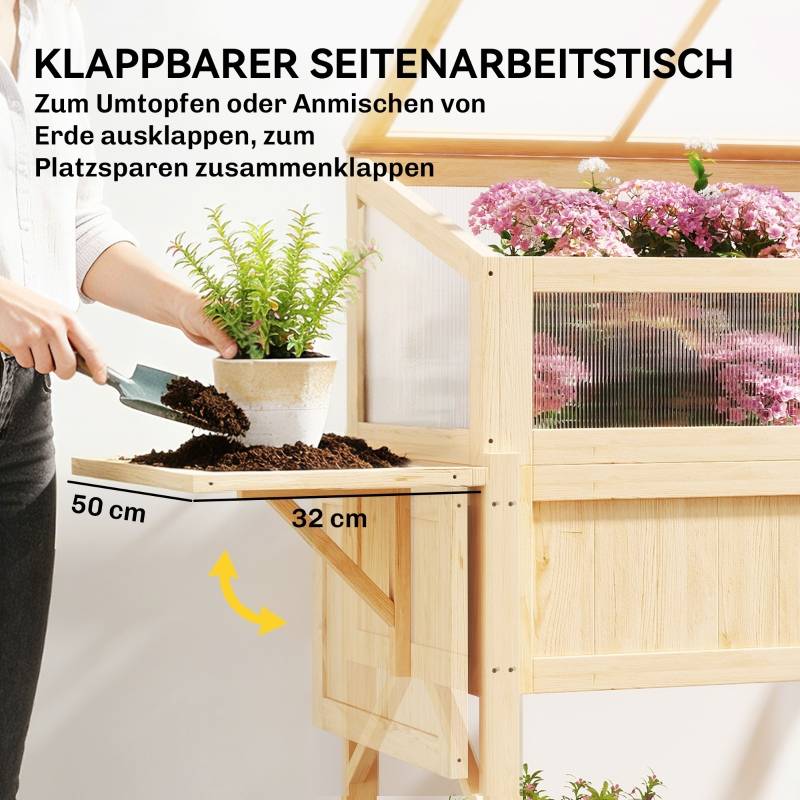ComfortXL - Carré potager sur pied avec serre bois pour balcon culture ergonomique 104x50x120cm naturel - ComfortXL Outdoor Living - Image 6