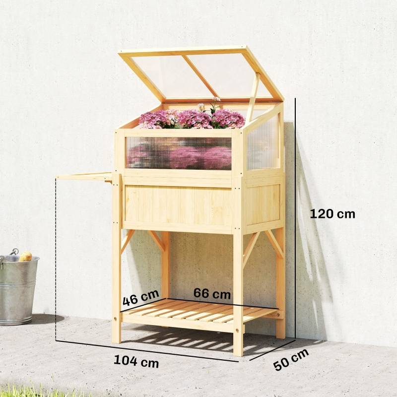 ComfortXL - Carré potager sur pied avec serre bois pour balcon culture ergonomique 104x50x120cm naturel - ComfortXL Outdoor Living - Image 3