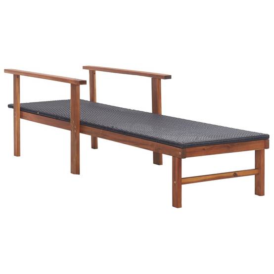 Chaise longue | Transat | Bain de soleil Résine tressée et bois d'acacia massif Noir - Image 4