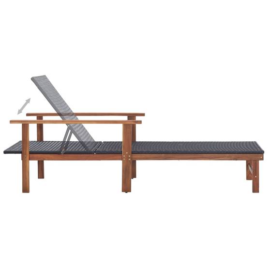 Chaise longue | Transat | Bain de soleil Résine tressée et bois d'acacia massif Noir - Image 5