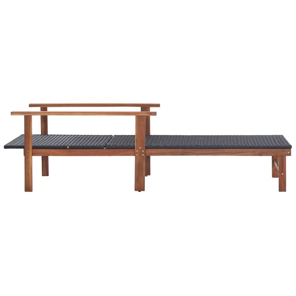 Chaise longue | Transat | Bain de soleil Résine tressée et bois d'acacia massif Noir - Image 1