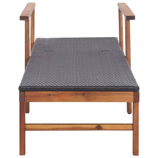 Chaise longue | Transat | Bain de soleil Résine tressée et bois d'acacia massif Noir - Image 6