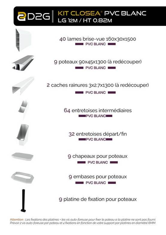 Closea - Kit cloture - Lame 16cm - PVC Blanc - LG: 12m x H: 0m82 Closea - Imagen 4