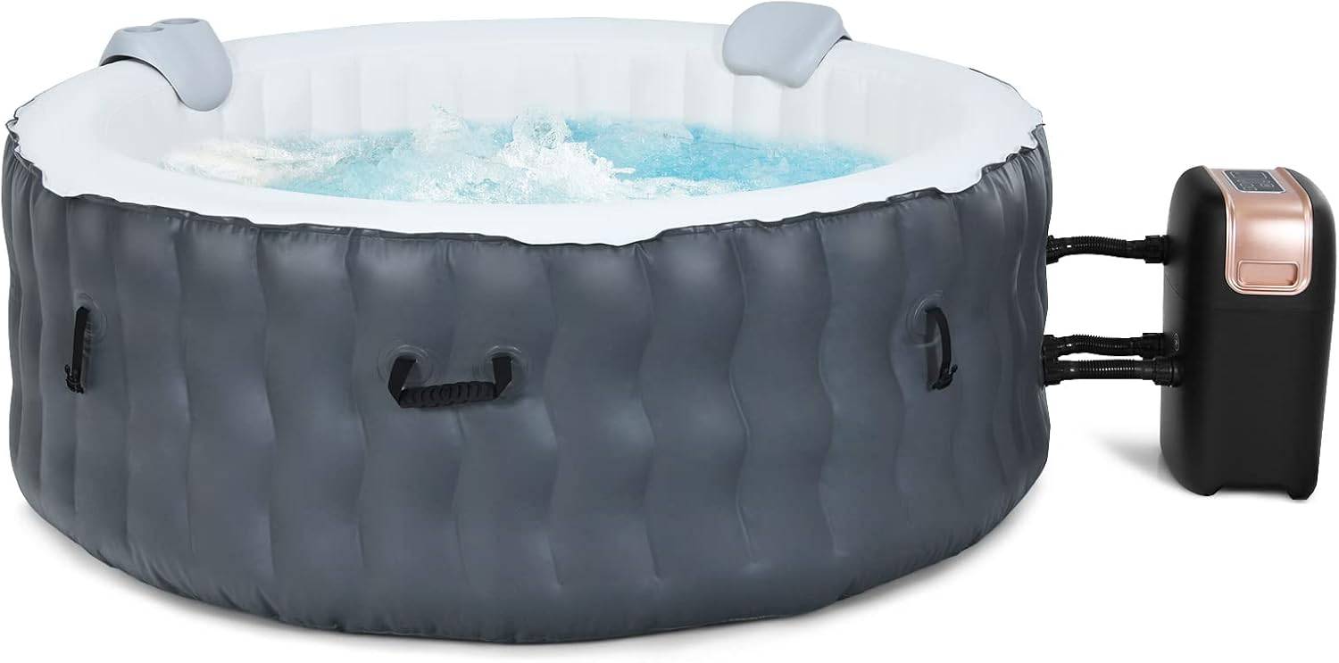 Spa gonflable avec appuie-tête, porte-gobelets, 180 x 68 cm, spa rond portable à 4 personnes gris - Image 1