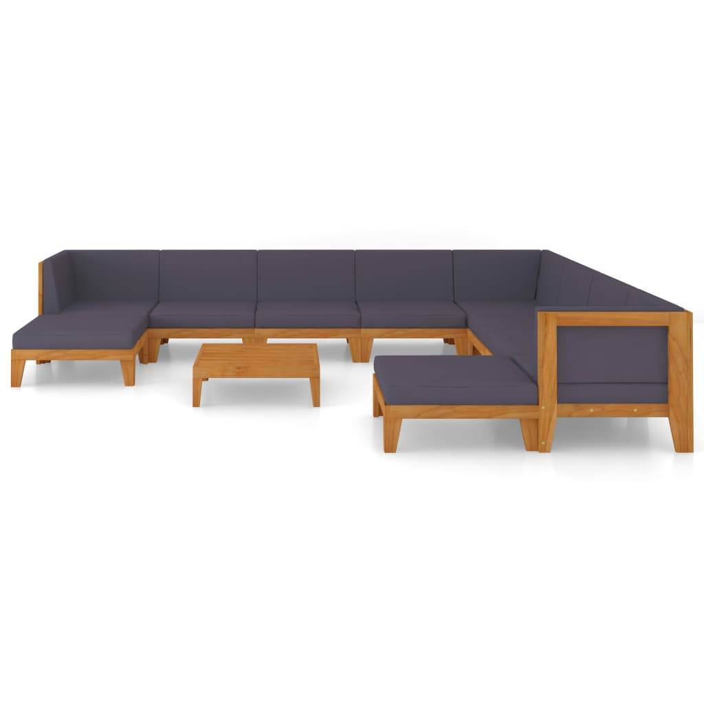 Helloshop26 - Salon de jardin meuble d'extérieur ensemble de mobilier 11 pièces avec coussins bois d'acacia solide - Imagen 2