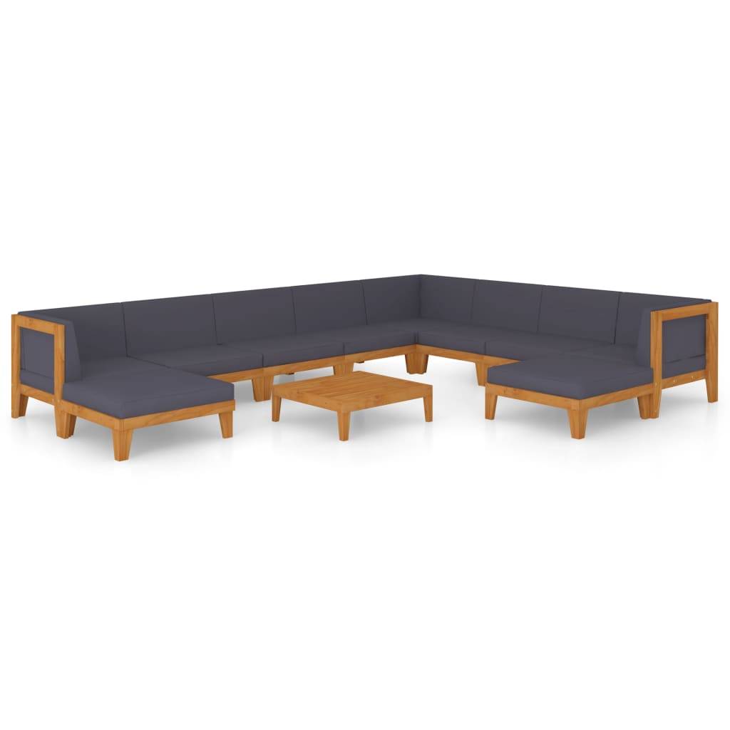 Helloshop26 - Salon de jardin meuble d'extérieur ensemble de mobilier 11 pièces avec coussins bois d'acacia solide - Imagen 1