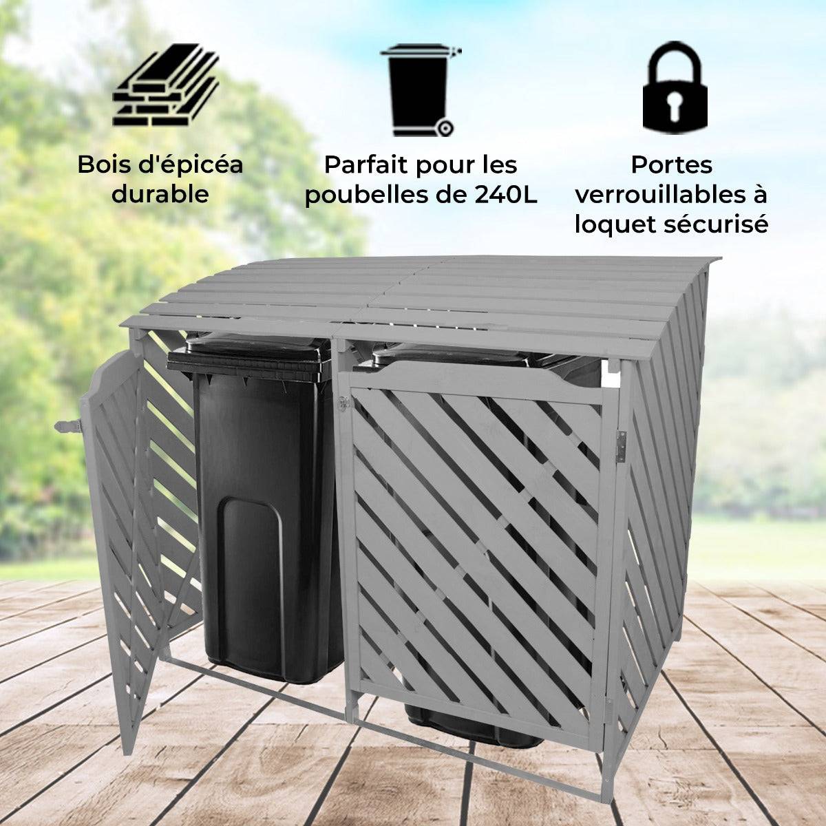 Monstershop - Cache Poubelle Double Gris Cérusé - 122cm x 149cm x 92cm - Imagen 4