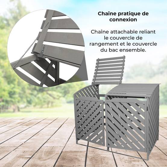 Monstershop - Cache Poubelle Double Gris Cérusé - 122cm x 149cm x 92cm - Imagen 5