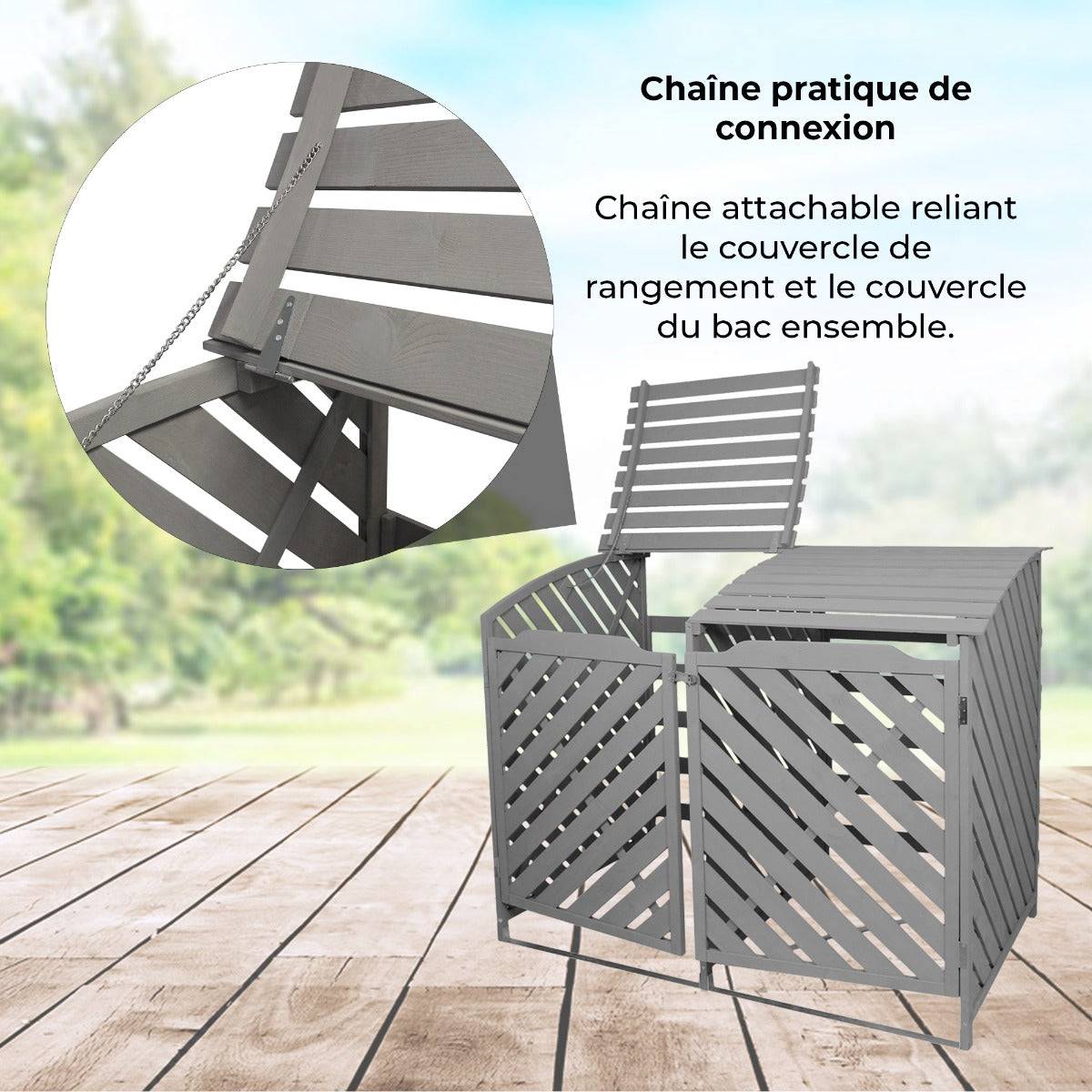 Monstershop - Cache Poubelle Double Gris Cérusé - 122cm  x 149cm x 92cm - Imagen 5