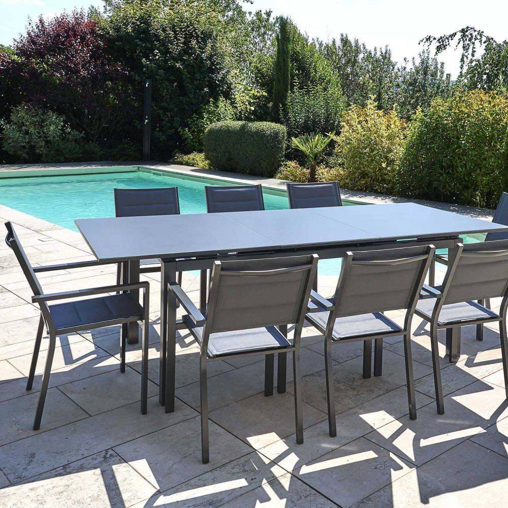Fauteuil empilable en textilène - JARDILINE - Aluminium - Gris clair - Imagen 3