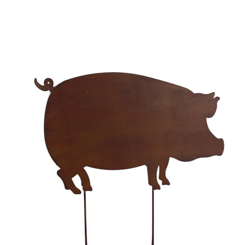 Fleur - Cochon en métal - Déco jardin 34cm - Fleur