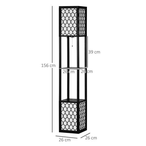 Lampadaire bois noir et blanc avec étagères interrupteur à chaînette 26 × 26 × 156 cm salon et chambre - Image 5
