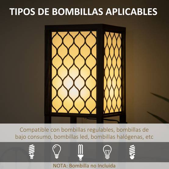 Lampadaire bois noir et blanc avec étagères interrupteur à chaînette 26 × 26 × 156 cm salon et chambre - Image 9